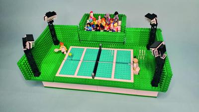 Tennisstadion aus Legosteinen