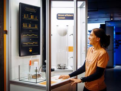 Young woman at a display case