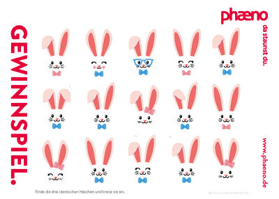 Search picture with 15 little Easter bunnies. Three of them are identical